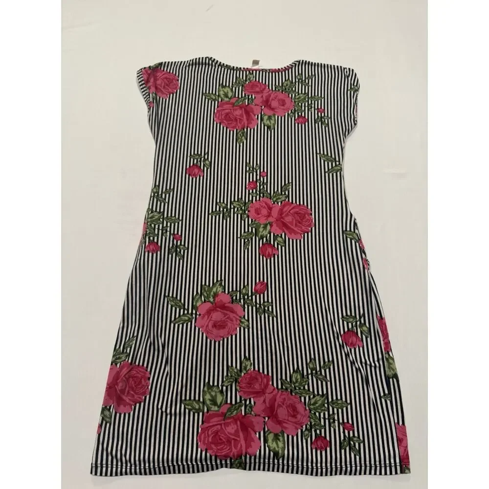 Women’s Floral Stripe Tunic Top Pink Rose Navy White Sleeveless Size M - Picture 4 of 4